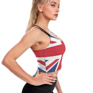 British Flag Womens Sports Bra Padded Yoga Workout Crop Tank Tops Strappy Camisole Yoga Top S