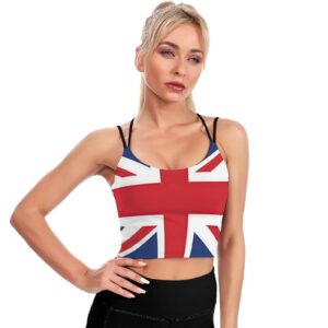 British Flag Womens Sports Bra Padded Yoga Workout Crop Tank Tops Strappy Camisole Yoga Top S