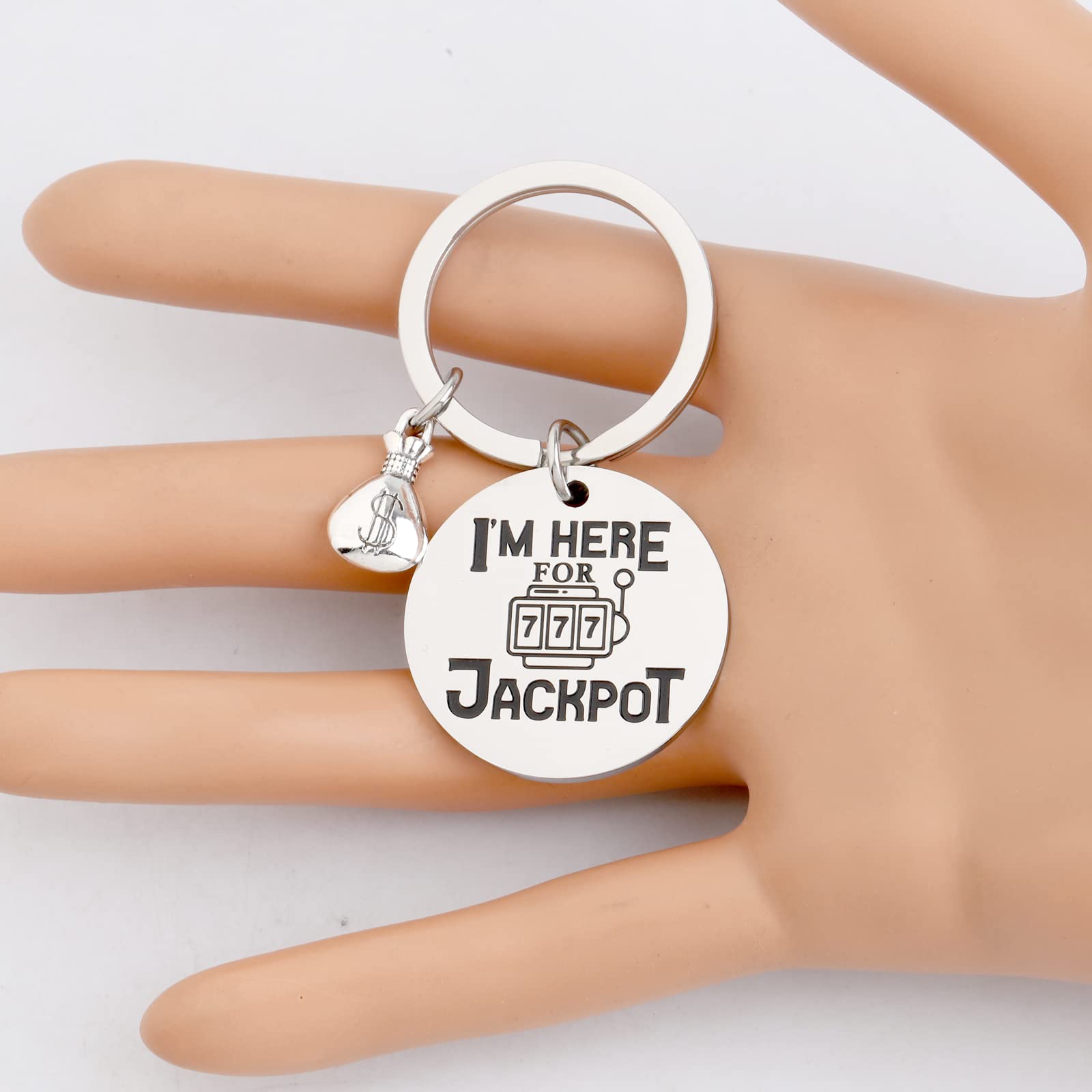 BLEOUK Slot Machine Keychain Gambling Gifts Casino Lover Gift I'M Here For Jackpot Sloth Machine Player Gift (HERE FOR JACKPOT)