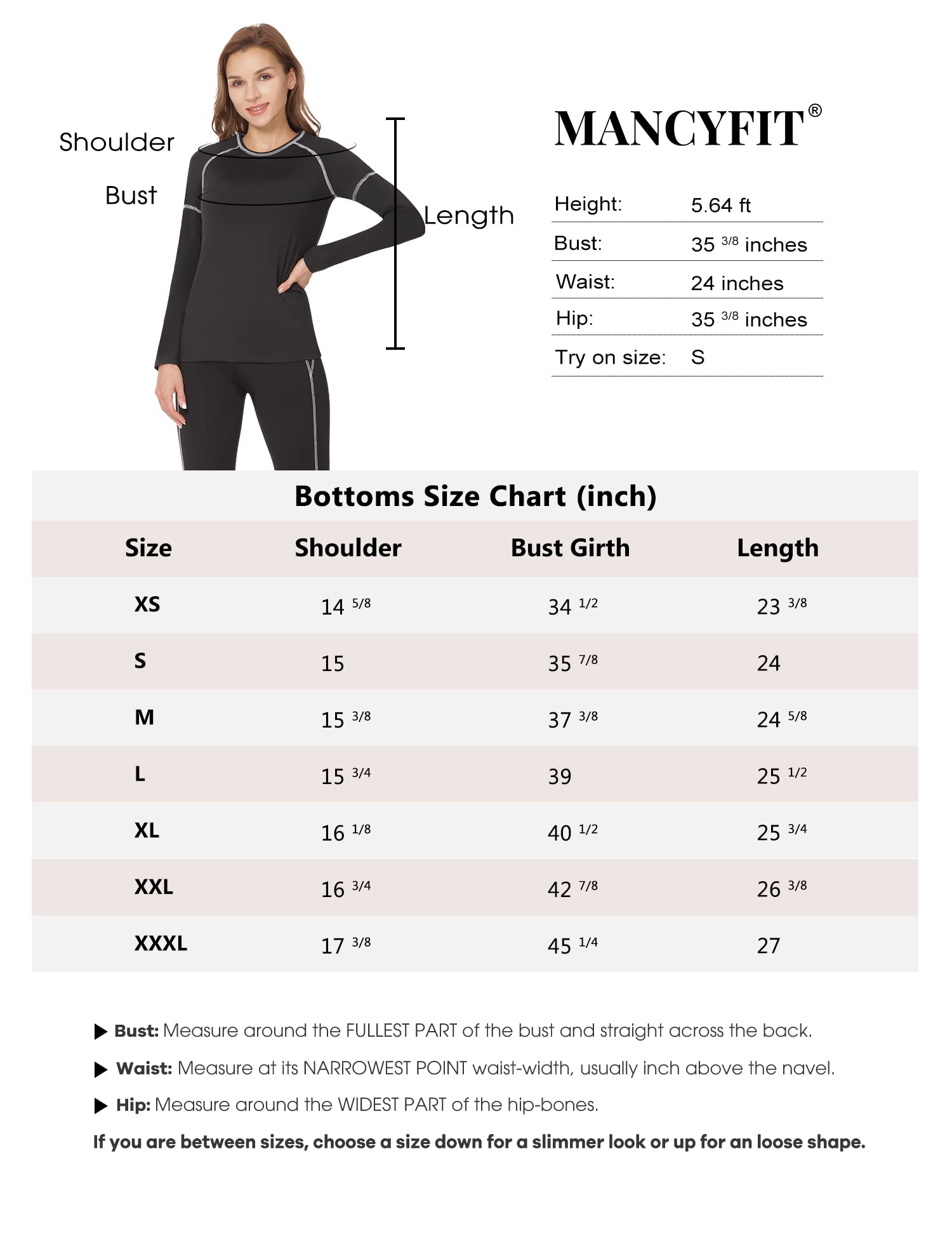 MANCYFIT Thermal Shirts for Women Fleece Lined Tops Long Sleeve Undershirts for Cold Weather Black and White Lines Medium