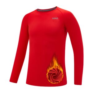 LEAO Youth Boys Compression Shirt Long Sleeve Fleece Quick Dry Sports Baselayer Soccer Baseball Basketball Undershirt Red L