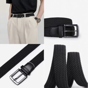 Loveliome Mens Golf Belt, Casual Belts for Men Jeans Adjustable Braided Web Belt, 45 Inches, Grey and Khaki