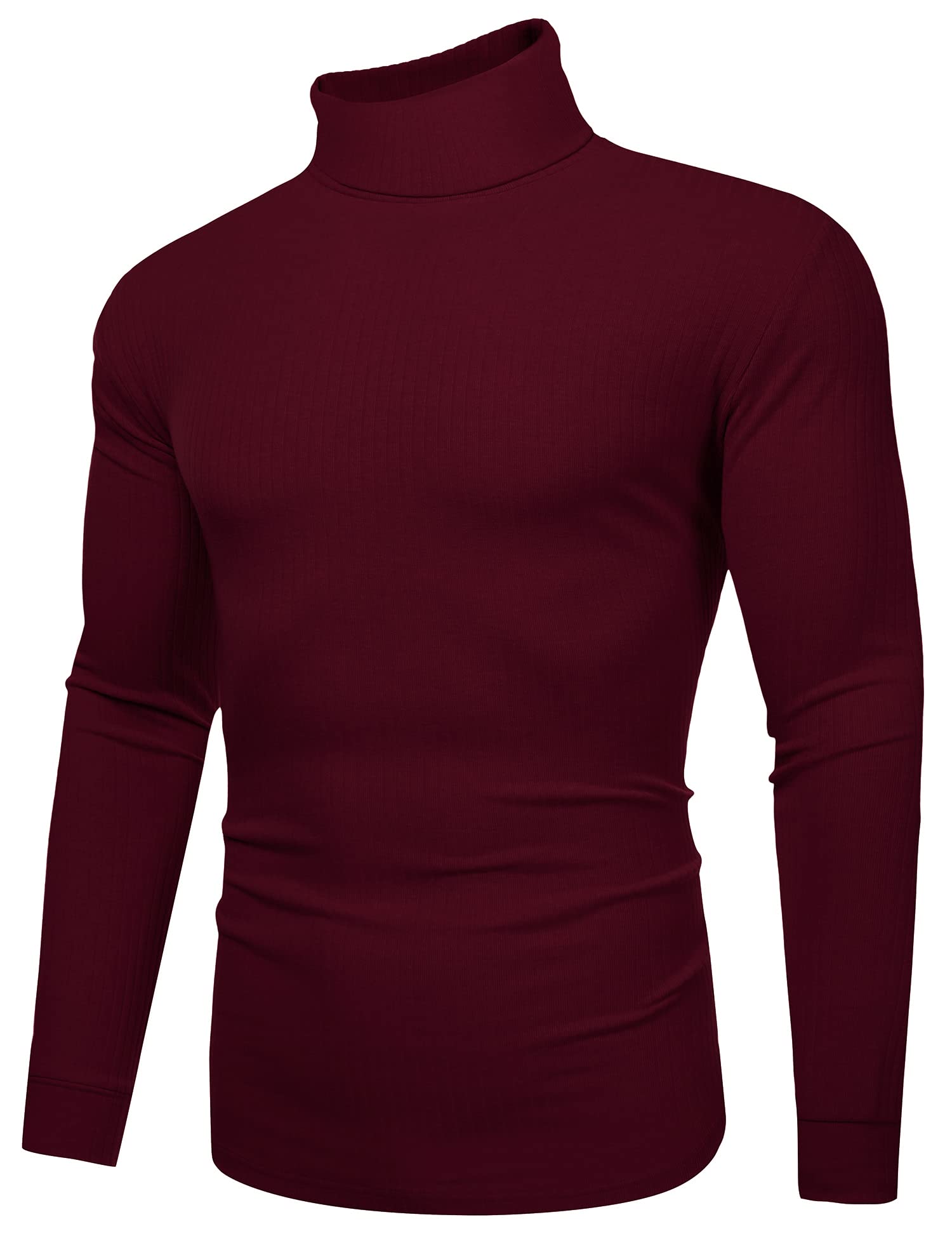 Amussiar Men's Slim Fit Base Layer Shirts Casual Ribbed Tops Thermal Turtleneck Pullover Sweater Wine Red