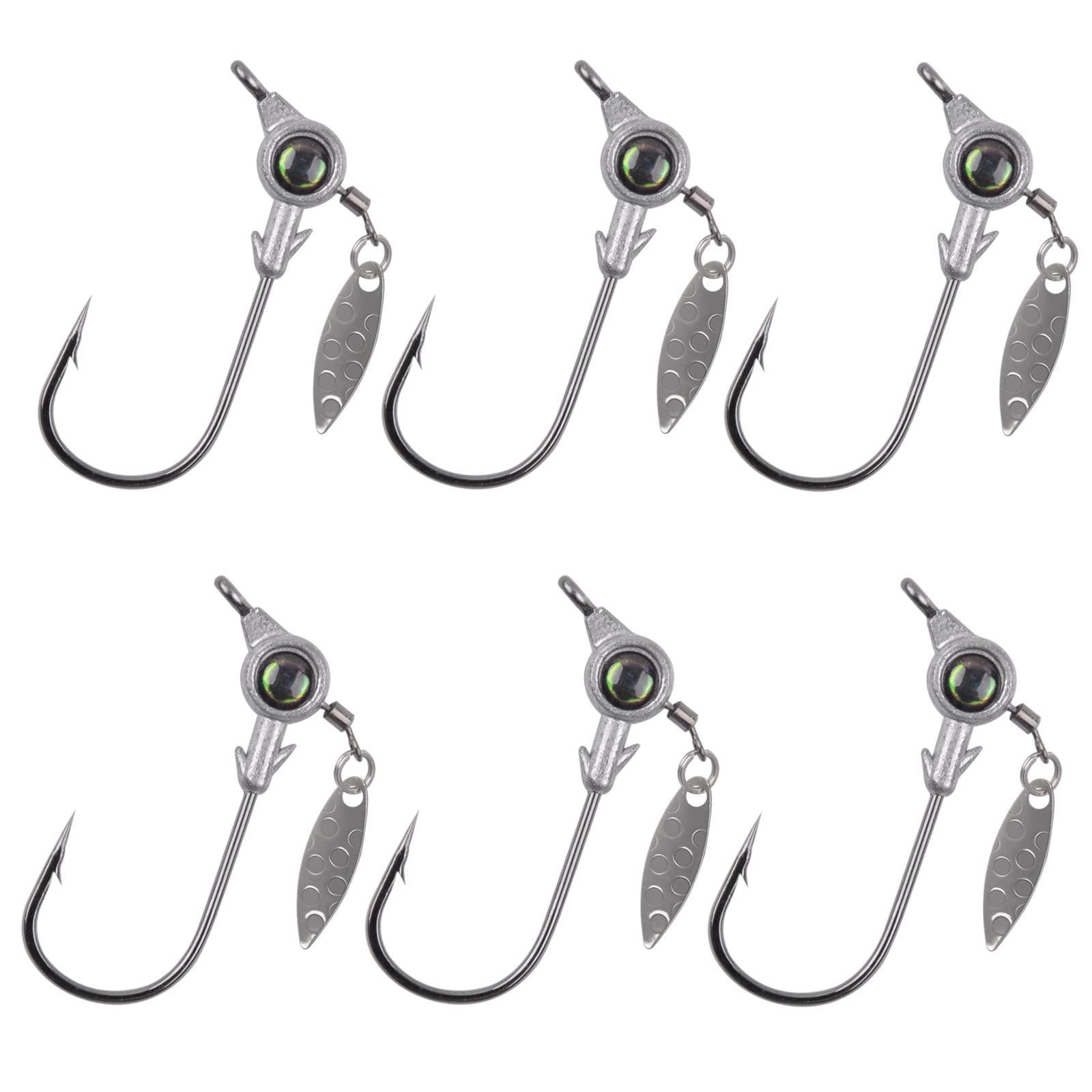 Fishing Jig Head Hook 10pcs Underspin Jig Head Swimbait Jigs with Willow Bladed 3D Big Eyes Round Head Crappie Jigs Saltwater Freshwater Bass Fishing Tackle Accessories 1/8, 3/16, 1/4, 3/8oz