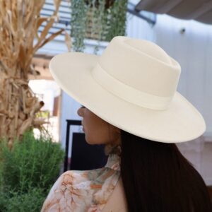 Women Men Classic Felt Fedora Hat Wide Brim Flat Top Boater Hat