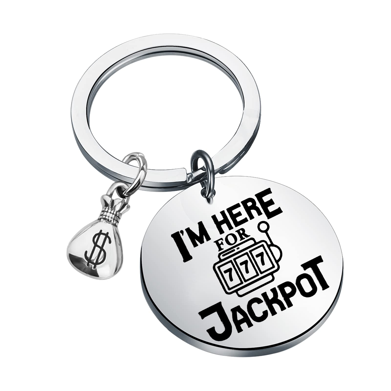 BLEOUK Slot Machine Keychain Gambling Gifts Casino Lover Gift I'M Here For Jackpot Sloth Machine Player Gift (HERE FOR JACKPOT)