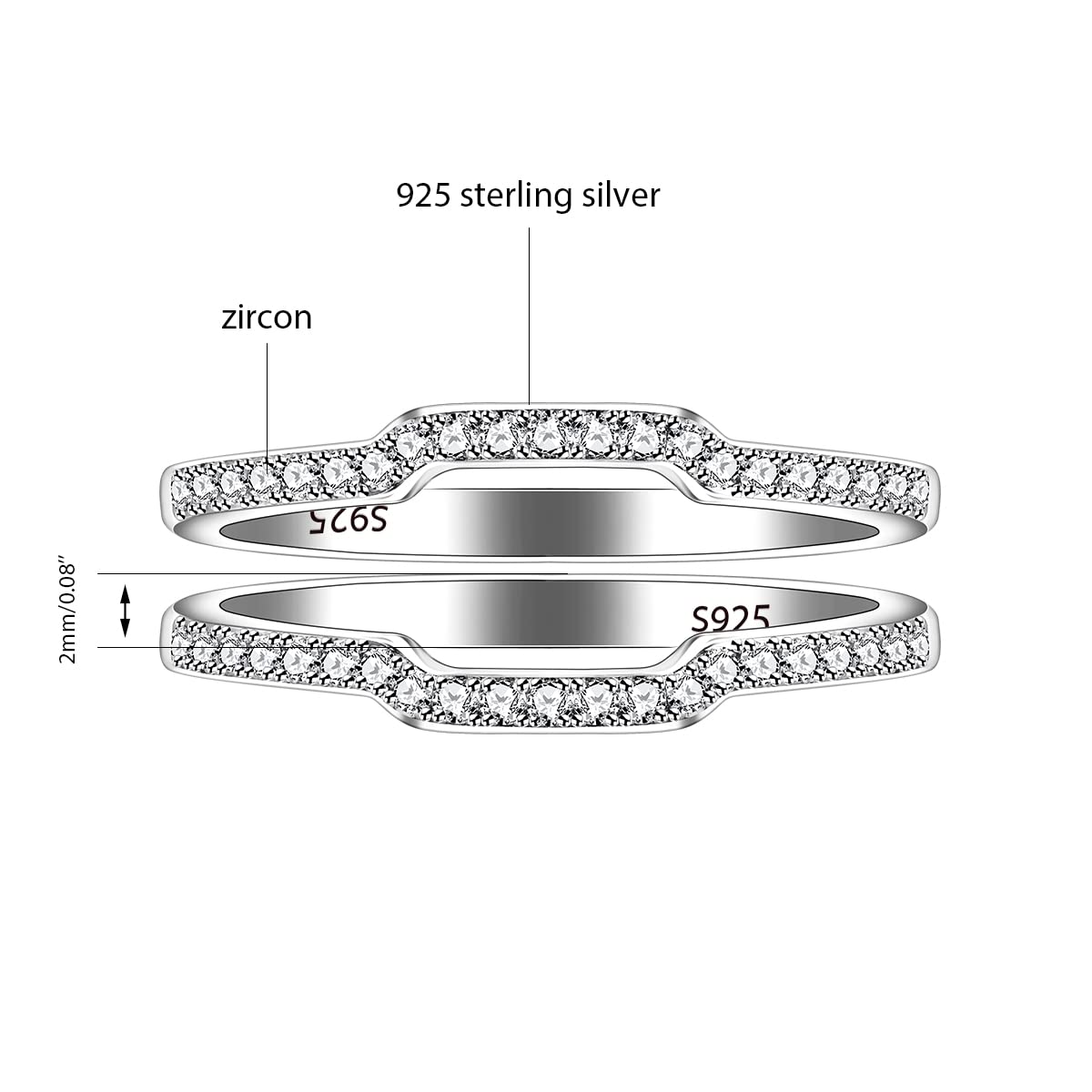 Uloveido 2 Stackable Rings Enhancer for Women 925 Sterling Silver Wedding Engagement Anniversary Promise Rings Enhancer Size 7 Y2191