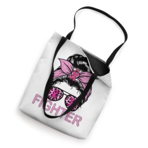 Fighter Messy Bun Leopard Pink Breast Cancer Awareness Tote Bag