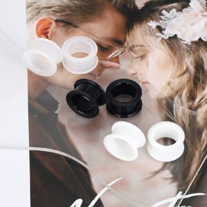 Qmcandy 3 Pairs Black White Clear Thick Silicone Tunnels Flexible Ear Skin Gauges for Ear 16mm