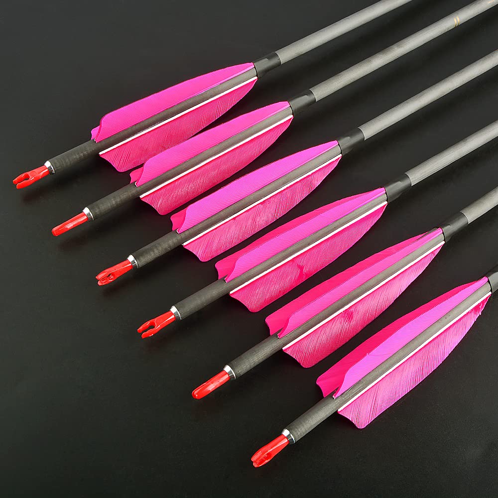 ZSHJGJR 50pcs 3" 4" 5” Shield Cut Archery Fletches Arrow Feathers Turkey Feather Right/Left Wing for DIY Hunting Arrows Accessories (5 Inch, Right Wing, Pink)