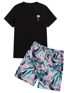 gorglitter men's tropical short set summer crewneck short sleeve t shirt and shorts sets 2 pieces outfit black large