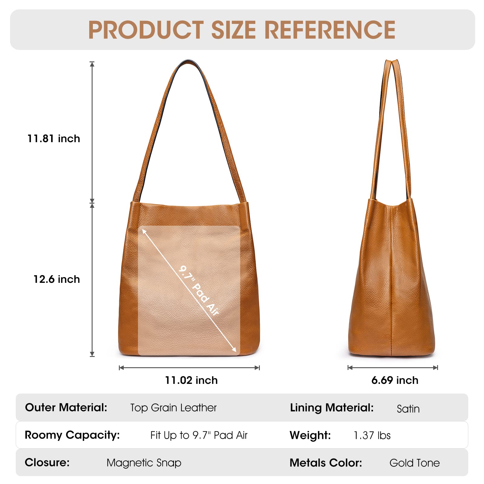 Kattee Women Soft Genuine Leather Totes Shoulder Bag Purses and Handbags with Top Magnetic Snap Closure (Brown)