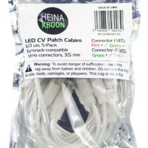 Heinakroon LED CV Patch Cables Eurorack Modular Test Leads, 5-Pack (23.6"), Transparent