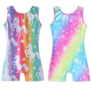 hoziy bundle of rainbow leotards with shorts for girls and rainbow unicorn biketard for kids gymnastics size 1t 2t 12-24 months