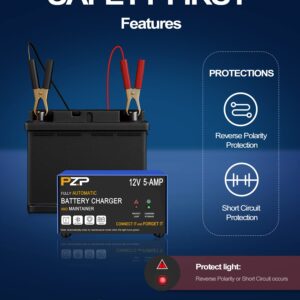 PZ.P 12v Smart Car Battery Charger, 5Amp Fully-Automatic Trickle Charger, Battery Desulfator with Auto Repair, 12 Volt Battery Maintainer, Winter Mode, Suitable for AGM, Deep Cycle, Lawn Mower, RV