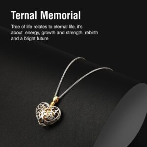 Urn Necklace for Ashes 925 Sterling Silver Pendant 24K Gold Plated Tree of Life Cremation Jewelry Vintage Luxury Gift for Women Grandma Mom Sister w/Funnel Filler