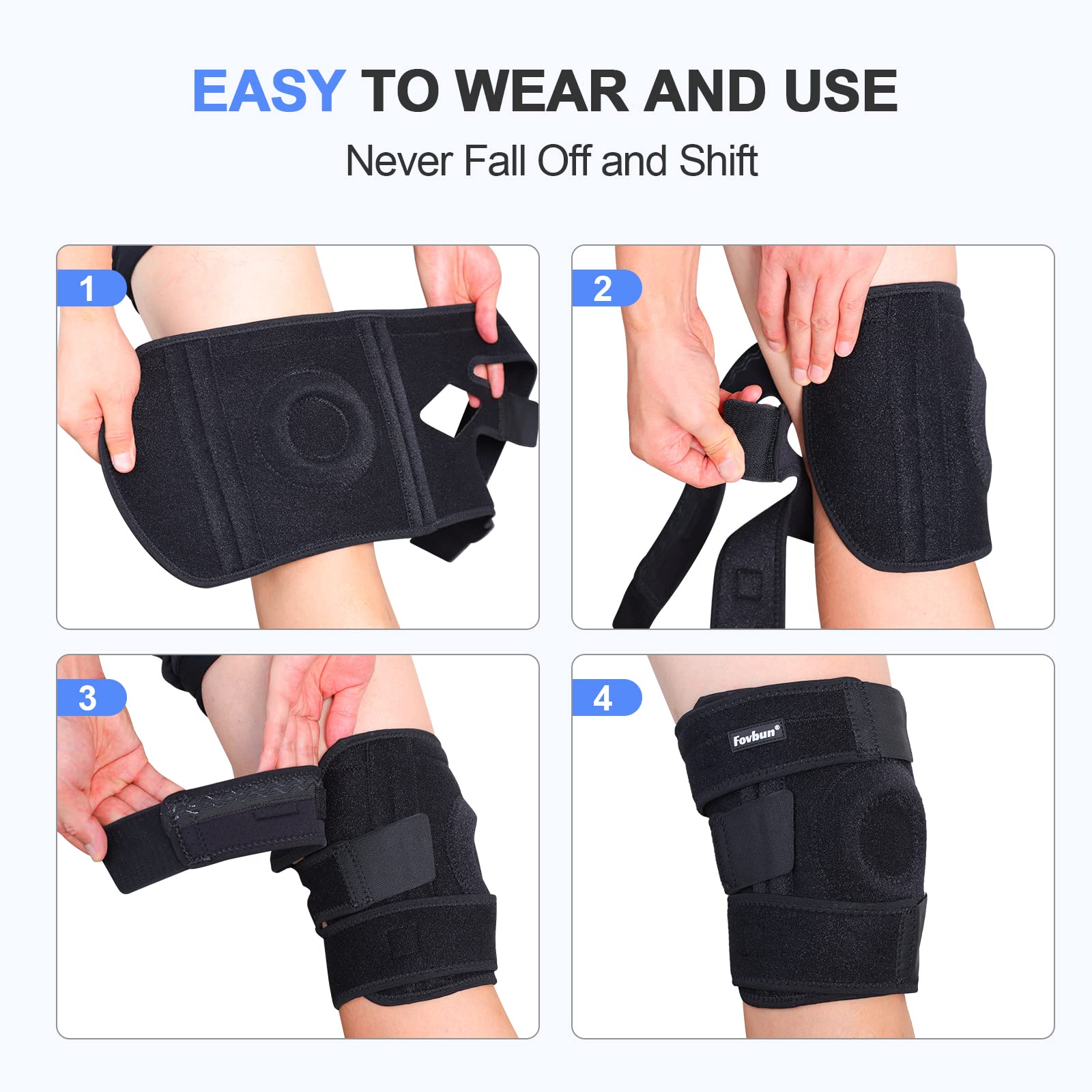 Fovbun Knee Braces for Knee Pain with Stabilizers & Patella Gel Pads, Adjustable Knee Compression Sleeve for Men Women, Knee Support Relif ACL, LCL, MCL, Meniscus Tear, Arthritis, Tendonitis Pain