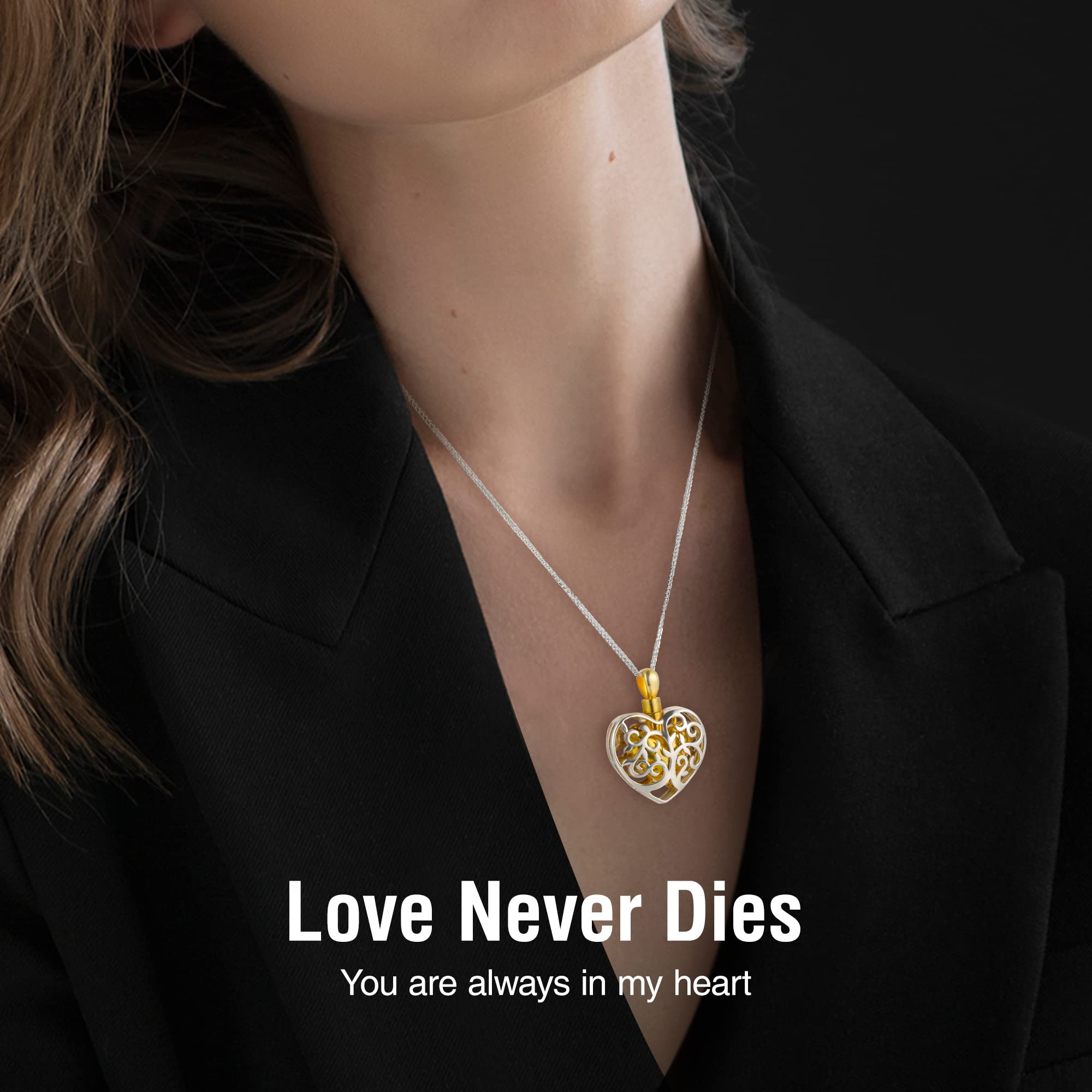 Urn Necklace for Ashes 925 Sterling Silver Pendant 24K Gold Plated Tree of Life Cremation Jewelry Vintage Luxury Gift for Women Grandma Mom Sister w/Funnel Filler