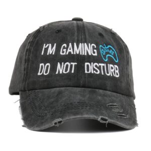 retro wash embroidered baseball cap do not disturb i'm gaming hat lady with ponytail men's adjustable cap (black with horsetail)