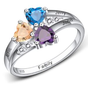 INBLUE Personalized Mom Rings with Birthstones & Names, Engravable Mom Ring/Family Birthstone Ring/Grandmother's Ring with Birthstones, S925 Sterling Silver Gift for Mother's Day from Daughter(B3,10)