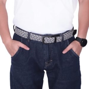 Loveliome Mens Golf Belt, Casual Belts for Men Jeans Adjustable Braided Web Belt, 45 Inches, Grey and Khaki