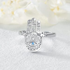 LONAGO Hamsa Ring for Women, Hamsa Hand Stacking Ring 925 Sterling Silver Birthday Gift for Women (ring size 7)