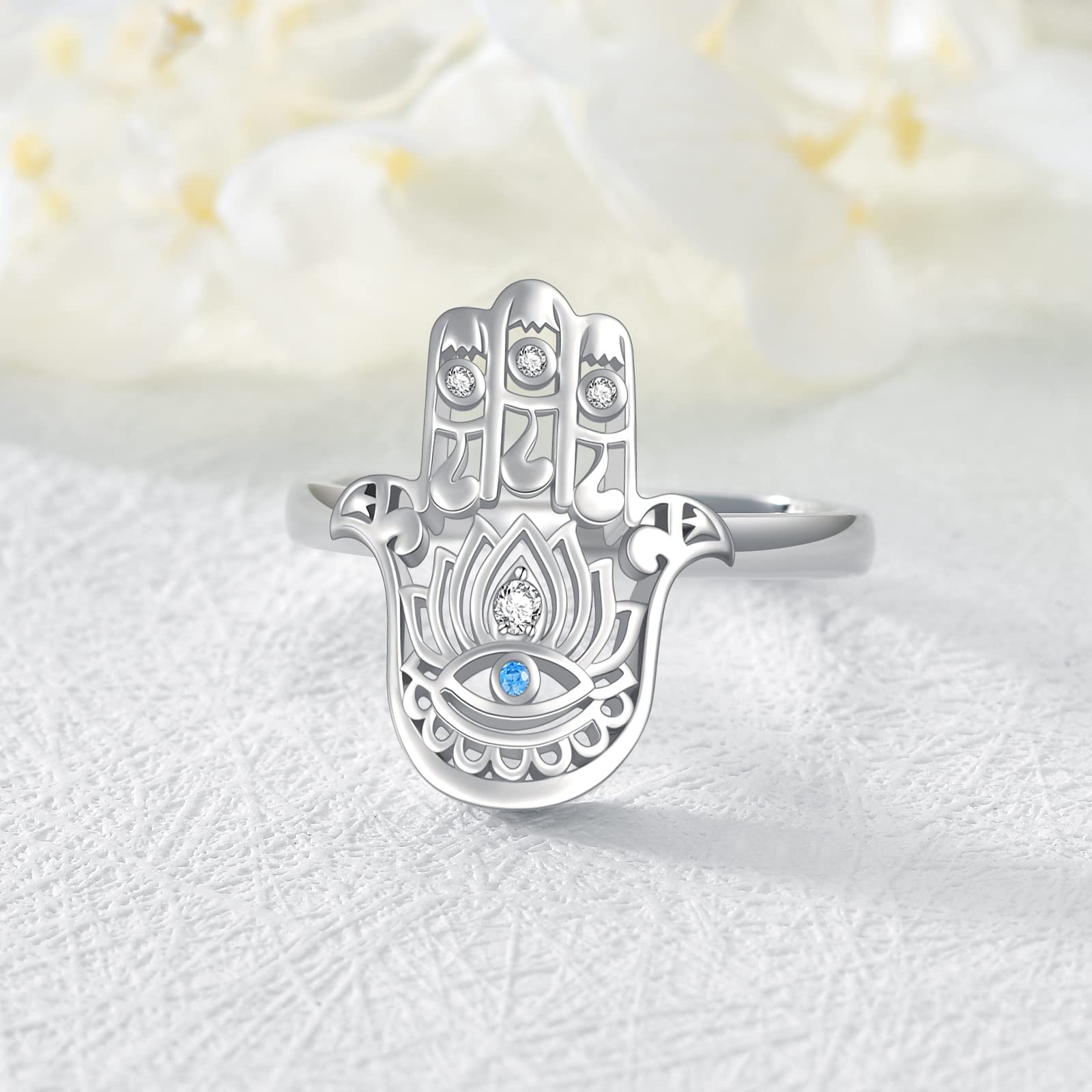 LONAGO Hamsa Ring for Women, Hamsa Hand Stacking Ring 925 Sterling Silver Birthday Gift for Women (ring size 7)