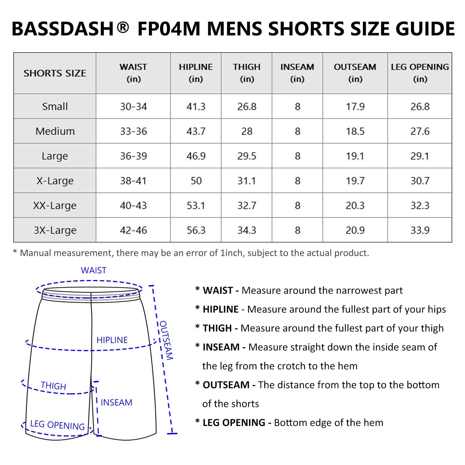 BASSDASH Men's 8''Fishing Water Shorts Quick Dry UPF 50+ Lightweight Cargo Hiking Kayaking Casual Bottom