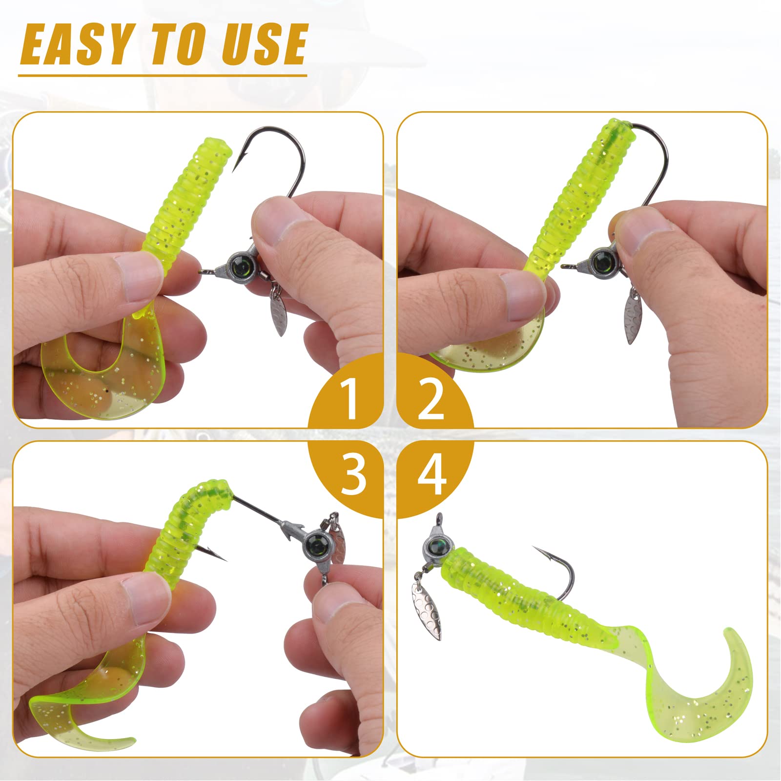 Fishing Jig Head Hook 10pcs Underspin Jig Head Swimbait Jigs with Willow Bladed 3D Big Eyes Round Head Crappie Jigs Saltwater Freshwater Bass Fishing Tackle Accessories 1/8, 3/16, 1/4, 3/8oz