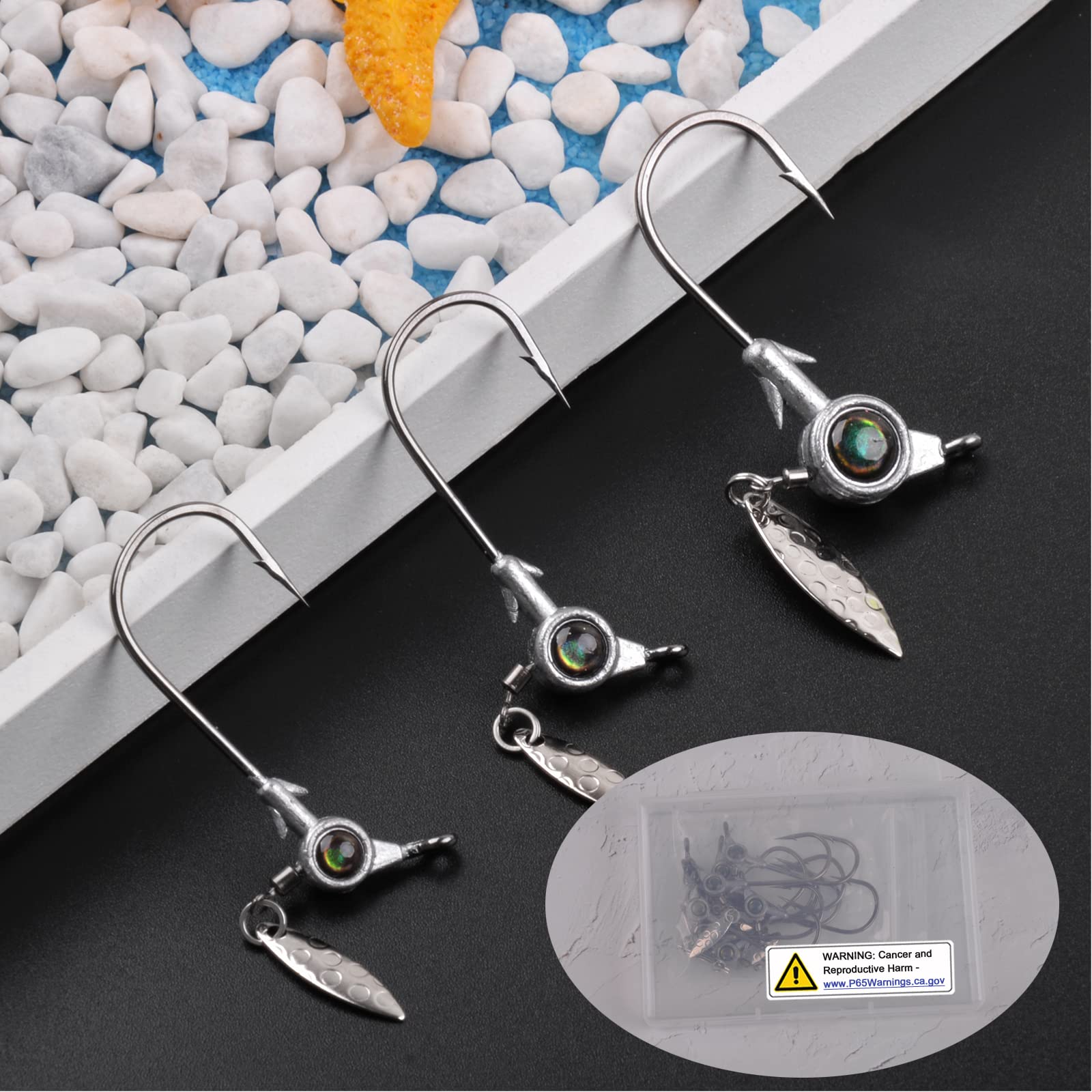 Fishing Jig Head Hook 10pcs Underspin Jig Head Swimbait Jigs with Willow Bladed 3D Big Eyes Round Head Crappie Jigs Saltwater Freshwater Bass Fishing Tackle Accessories 1/8, 3/16, 1/4, 3/8oz