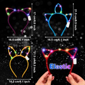 Janinka 30 Pcs LED Glow in the Dark Headband Set, 10 Cute Cat Ears Luminous Headband 10 Rabbit Bunny Ear Hairband 10 Unicorn style Light up Headband for Women Girls Birthday Party Supplies