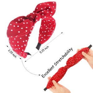 Jaciya Bow Headbands for Girls Women Hair Accessories Red Polka Dot Headbands with Bow Knotted Head Band Vintage Bunny Ears Hair Hoop