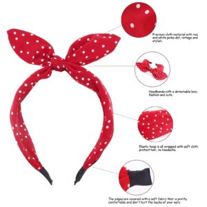 Jaciya Bow Headbands for Girls Women Hair Accessories Red Polka Dot Headbands with Bow Knotted Head Band Vintage Bunny Ears Hair Hoop