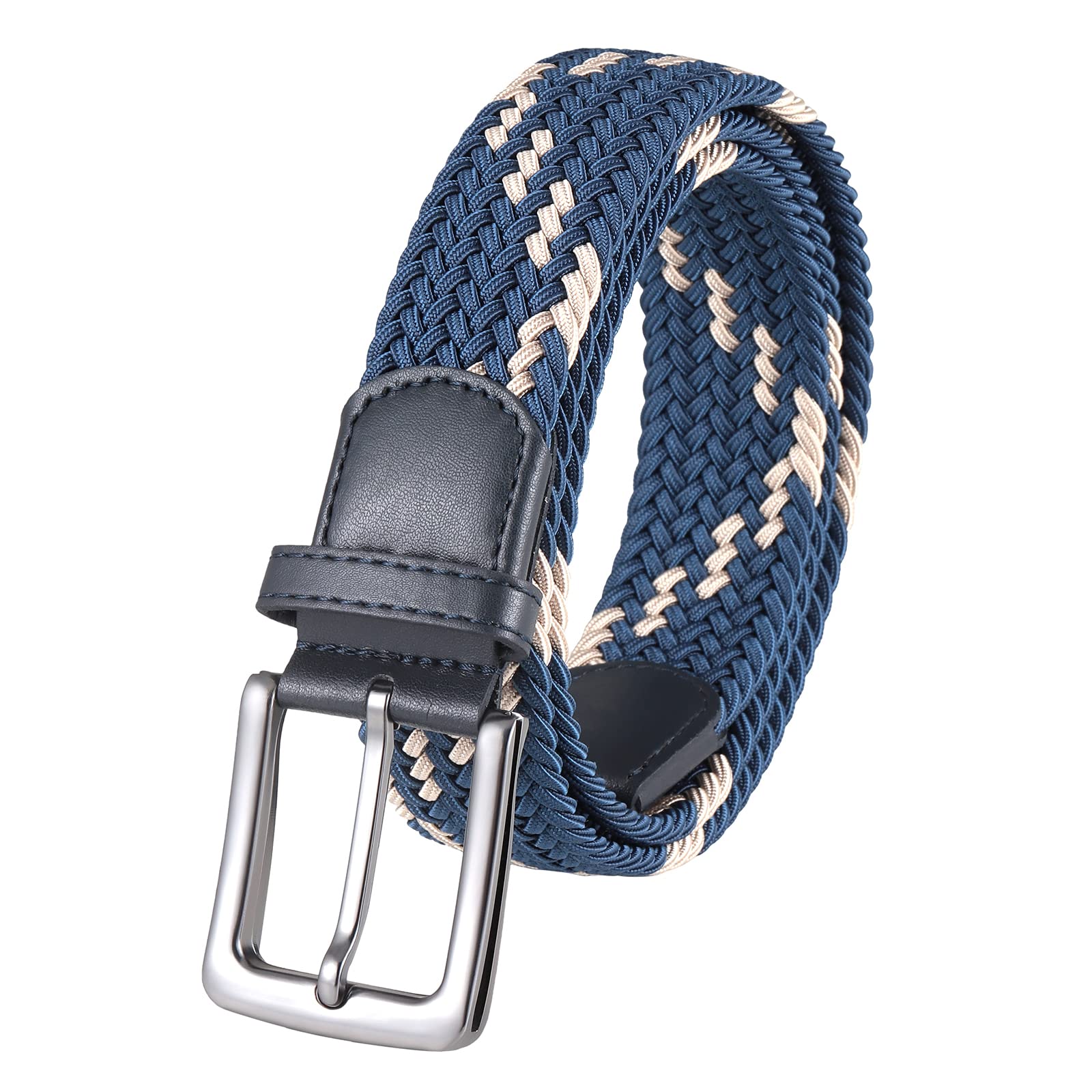 Loveliome Mens Golf Belt, Casual Belts for Men Jeans Adjustable Braided Web Belt, 45 Inches, Blue and Khaki