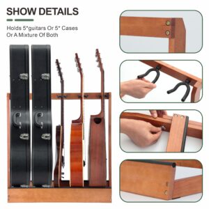 Nefelibata Multiple Guitar Stand 5 Holders Wooden Guitar Stands Floor Rack for Guitars and Case,Electric,Acoustic Guitar, Bass, Cello-German Ash wood