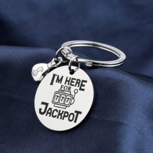 BLEOUK Slot Machine Keychain Gambling Gifts Casino Lover Gift I'M Here For Jackpot Sloth Machine Player Gift (HERE FOR JACKPOT)