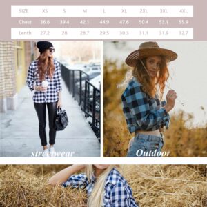 OCHENTA Women's Roll Up Sleeve Button Down Plaid Flannel Shirt Fall Casual Tops D005 Blue Black XS