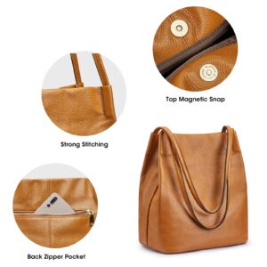 Kattee Women Soft Genuine Leather Totes Shoulder Bag Purses and Handbags with Top Magnetic Snap Closure (Brown)