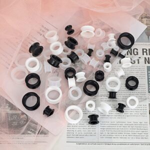 Qmcandy 3 Pairs Black White Clear Thick Silicone Tunnels Flexible Ear Skin Gauges for Ear 16mm