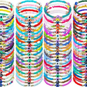 96 Pcs Mexican Evil Eye Strand Bracelet Beaded, Pack Elastic Protection Bracelet Lucky Anklet Amulet Bangle for Women Men