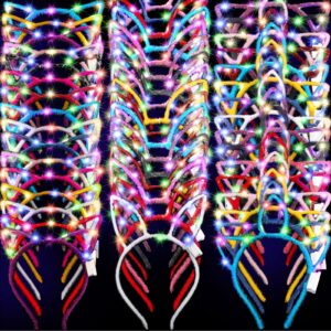 Janinka 60 Pcs LED Cat Ears Headband Bulk Cute Light up Headband Cat Ear Bunny Ear Unicorn Headband Light up Hair Accessories Luminous LED Headdress Hairbands for Women Girls Party Supplies