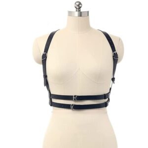 HLJA Punk Waist Harness Belt Fashion Body Chain 28''-37'' Black Leather Goth Rave Adjustable Body Corset Accessories for Women and Girls Leather Blackfor Party,Cosplay, Dating