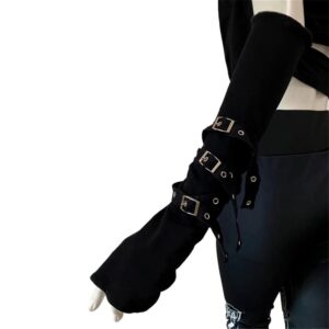 Instobig Black Arm Sleeves for Women Mall Goth Steampunk Arm Warmers Punk Accessories Buckles Gloves