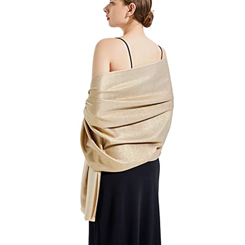 Ciormis Shawls and Wraps for Evening Dresses Gold Attractive Pashmina Scarf Shawl Wrap for Evening Party(Gold)