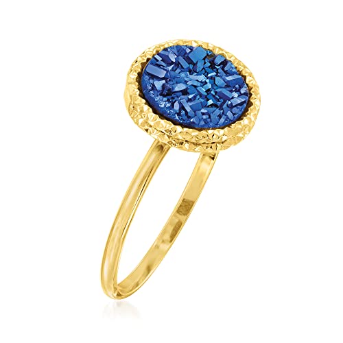 Ross-Simons Italian Blue Drusy Ring in 14kt Yellow Gold. Size 6