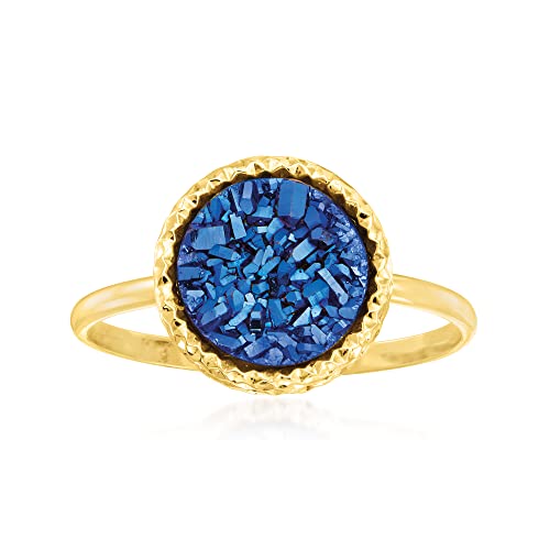 Ross-Simons Italian Blue Drusy Ring in 14kt Yellow Gold. Size 6