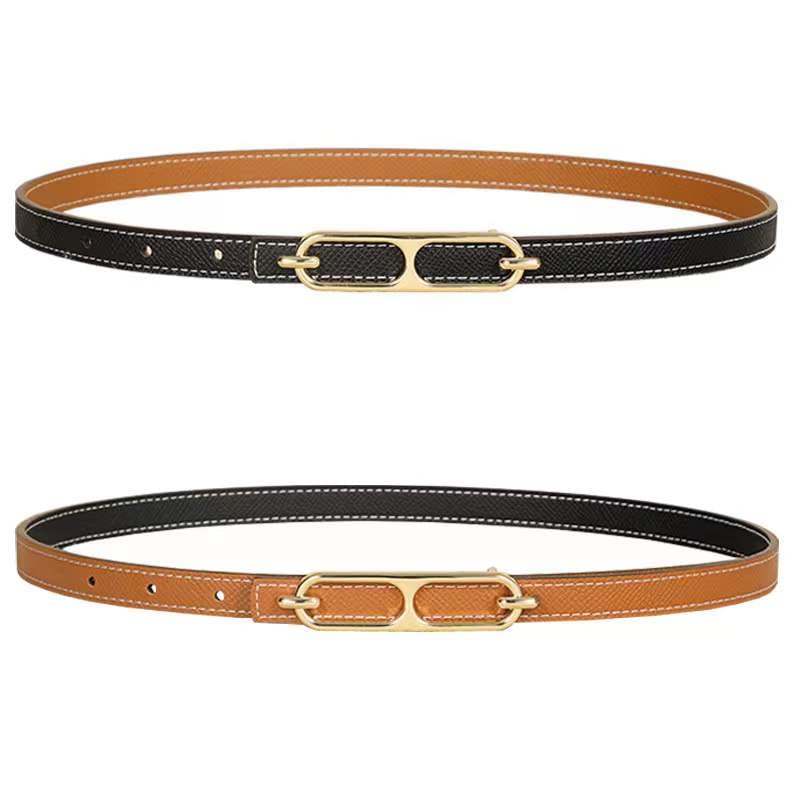 SUPLEAP Women Fashion Belt For Dress Jean Skinny Leather Belts Gold Alloy Buckle(Black)