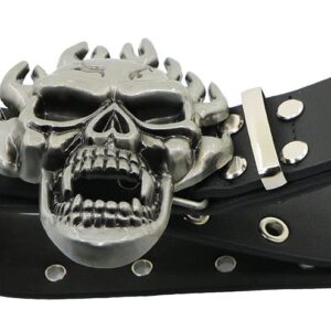 NORICAP Men And Women Metal Skull Head Leather Buckle Belt Waist Band Jeans Decorative Punk Belt (black)