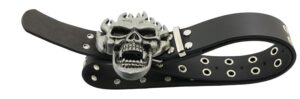 noricap men and women metal skull head leather buckle belt waist band jeans decorative punk belt (black)