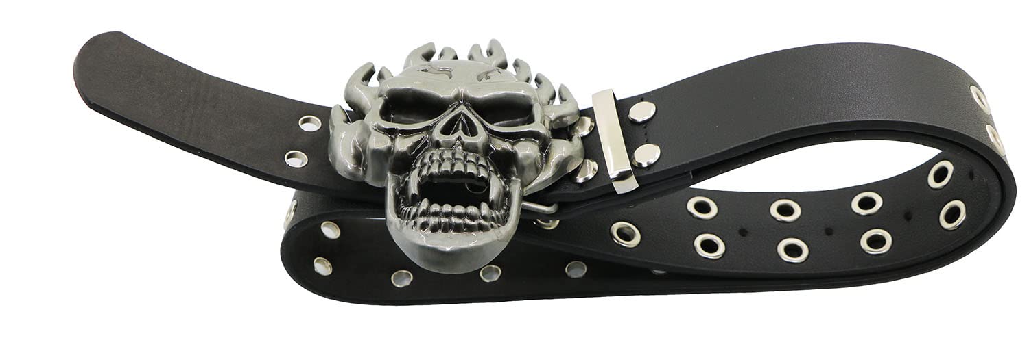 NORICAP Men And Women Metal Skull Head Leather Buckle Belt Waist Band Jeans Decorative Punk Belt (black)